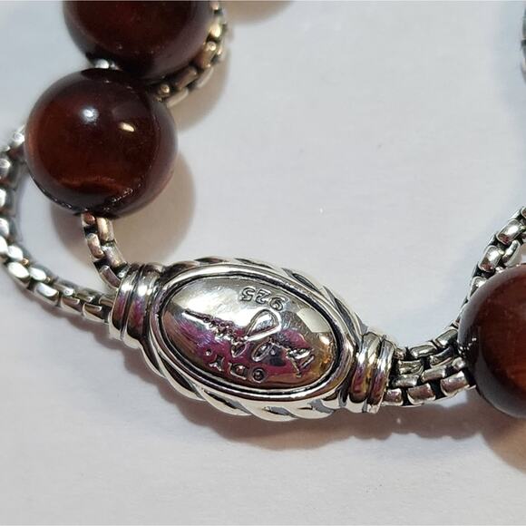 David Yurman‎ Sterling Silver Red Tiger's Eye Spiritual Bead Bracelet Adjustable - Picture 7 of 10